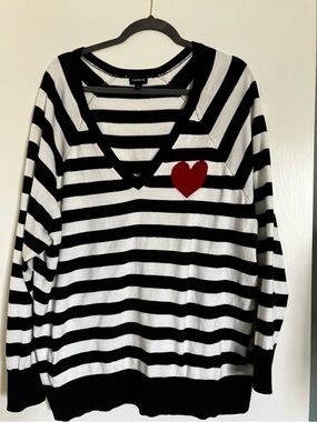 torrid Black and White Striped Crewneck Top